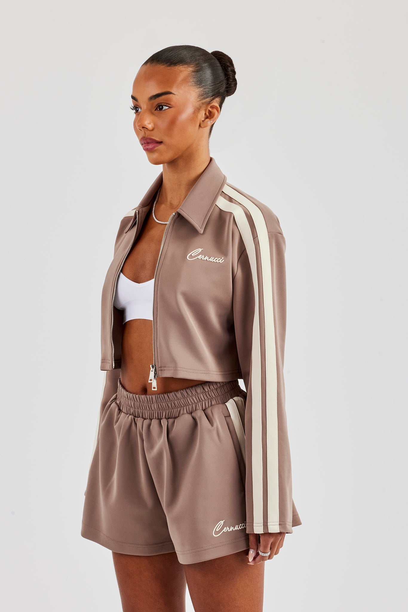 Taping Cropped Harrington Jacket - Taupe